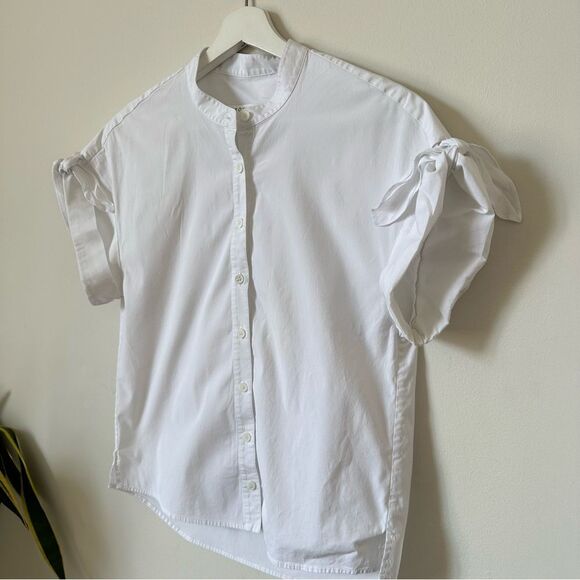 Veronica Beard Sanaa Button Down Poplin Short Sleeve Shirt in White Size 2 - Picture 8 of 13